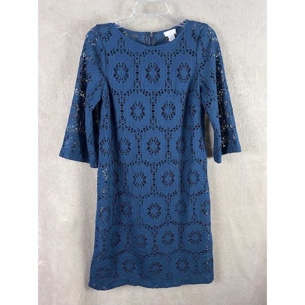 Chico's Camille Crochet Dress Overlay Sheath Dress Enchanted Teal Size 0.5